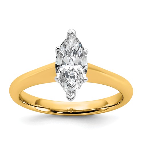 14K Two-tone 1 Carat Certified Lab Grown Diamond VS+ F+ Marquise 8X Complete Solitaire Ring
