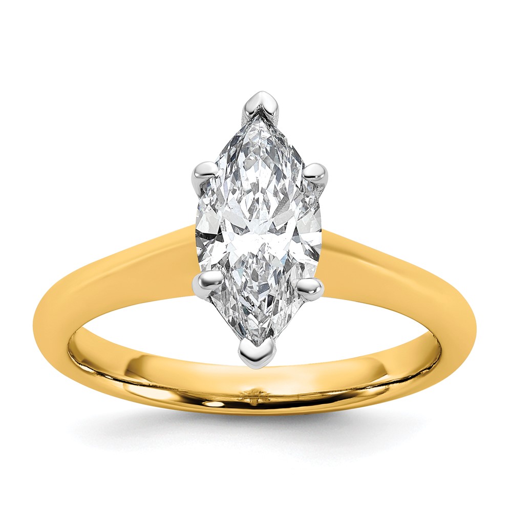 14K Two-tone 1.50 Carat Certified Lab Grown Diamond VS+ F+ Marquise 8X Complete Solitaire Ring