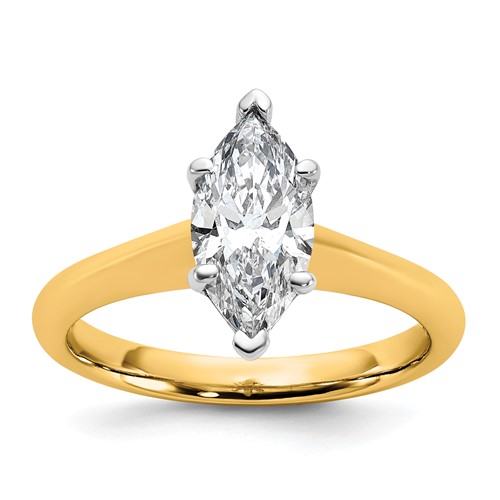 14K Two-tone 1.50 Carat Certified Lab Grown Diamond VS+ F+ Marquise 8X Complete Solitaire Ring