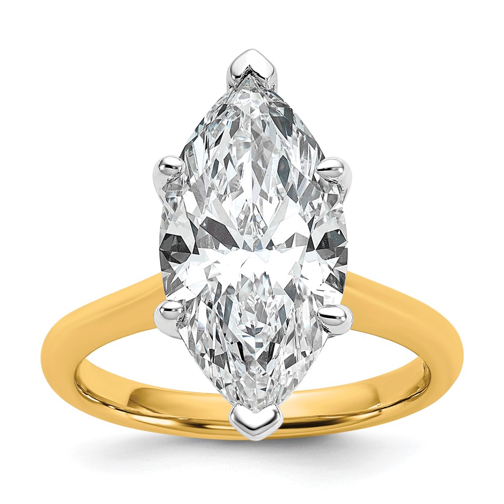 14K Two-tone 5 Carat Certified Lab Grown Diamond VS+ F+ Marquise 8X Complete Solitaire Ring