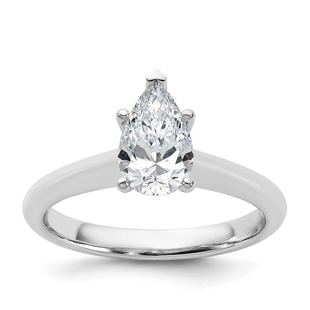 14K White Gold 1 Carat Certified Lab Grown Diamond VS+ F+ Pear 8X Complete Solitaire Ring