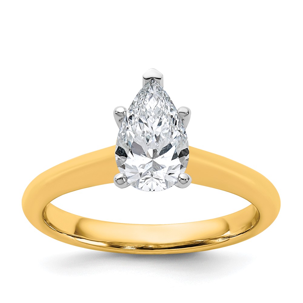 14K Two-tone 1 Carat Certified Lab Grown Diamond VS+ F+ Pear 8X Complete Solitaire Ring