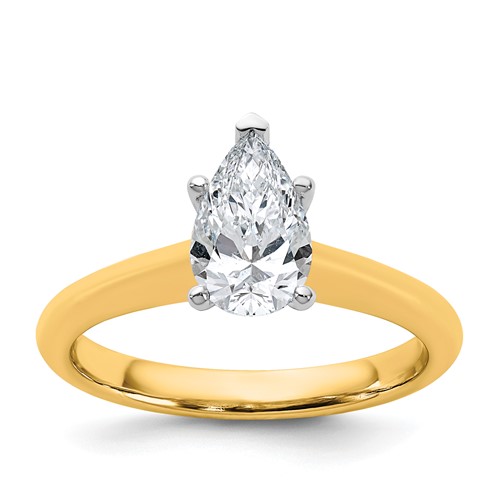 14K Two-tone 1 Carat Certified Lab Grown Diamond VS+ F+ Pear 8X Complete Solitaire Ring