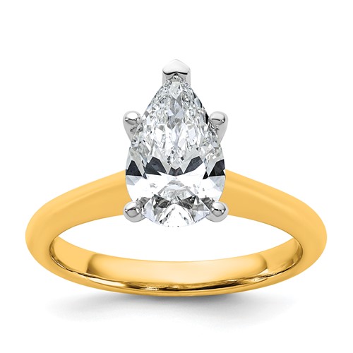 14K Two-tone 1.50 Carat Certified Lab Grown Diamond VS+ F+ Pear 8X Complete Solitaire Ring