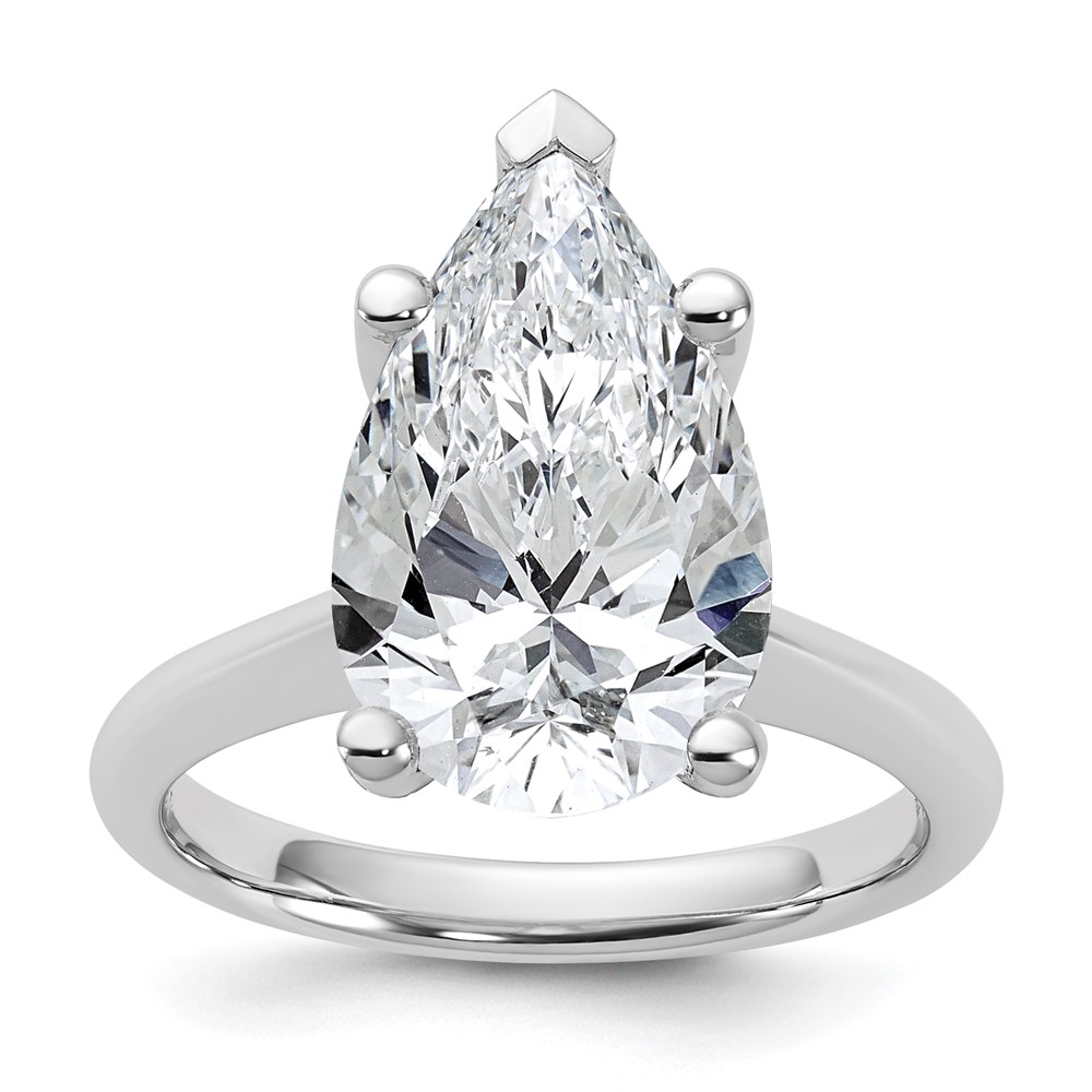 14K White Gold 5 Carat Certified Lab Grown Diamond VS+ F+ Pear 8X Complete Solitaire Ring