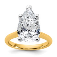 14K Two-tone 5 Carat Certified Lab Grown Diamond VS+ F+ Pear 8X Complete Solitaire Ring view 1
