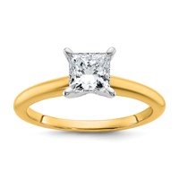14K Two-tone 1 Carat Certified Lab Grown Diamond VS+ F+ Princess 8X Complete Solitaire Ring view 1