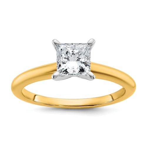 14K Two-tone 1 Carat Certified Lab Grown Diamond VS+ F+ Princess 8X Complete Solitaire Ring