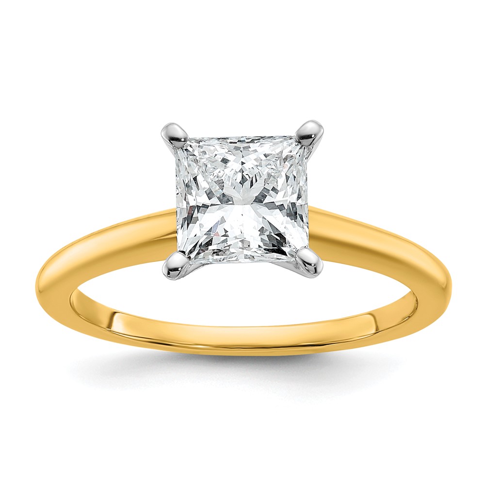 14K Two-tone 1.50 Carat Certified Lab Grown Diamond VS+ F+ Princess 8X Complete Solitaire Ring