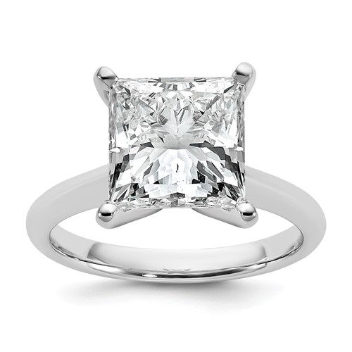14K White Gold 5 Carat Certified Lab Grown Diamond VS+ F+ Princess 8X Complete Solitaire Ring