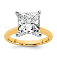 14K Two-tone 5 Carat Certified Lab Grown Diamond VS+ F+ Princess 8X Complete Solitaire Ring view 1
