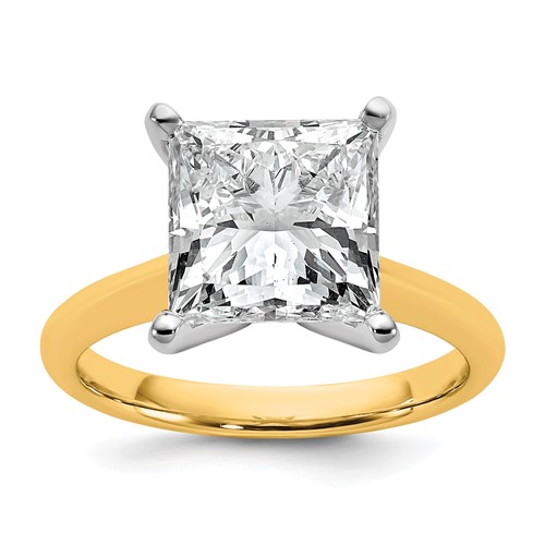 14K Two-tone 5 Carat Certified Lab Grown Diamond VS+ F+ Princess 8X Complete Solitaire Ring