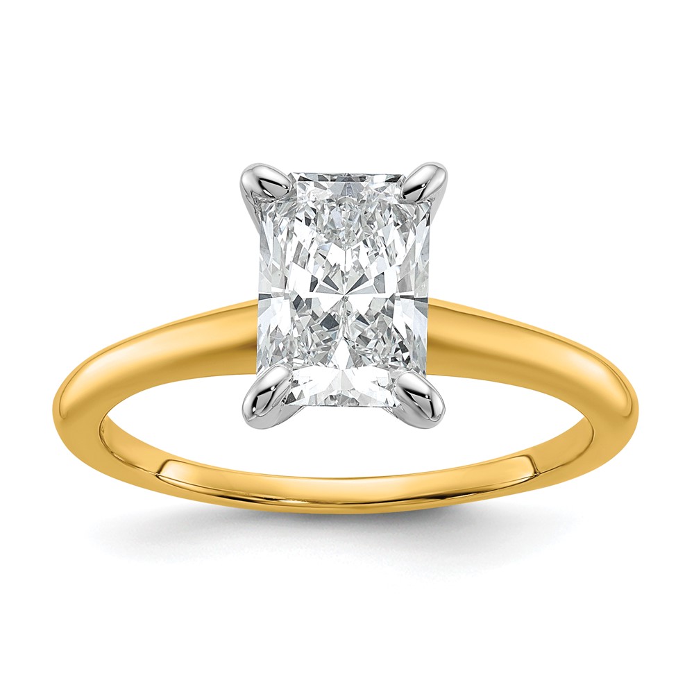 14K Two-tone 1.50 Carat Certified Lab Grown Diamond VS+ F+ Radiant 8X Complete Solitaire Ring