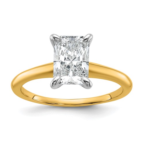 14K Two-tone 1.50 Carat Certified Lab Grown Diamond VS+ F+ Radiant 8X Complete Solitaire Ring