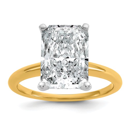 14K Two-tone 5 Carat Certified Lab Grown Diamond VS+ F+ Radiant 8X Complete Solitaire Ring