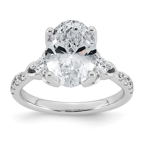 14K White Gold 3.50ct Cert Oval Center Lab Grown Dia VS+ F+ Engagement Ring