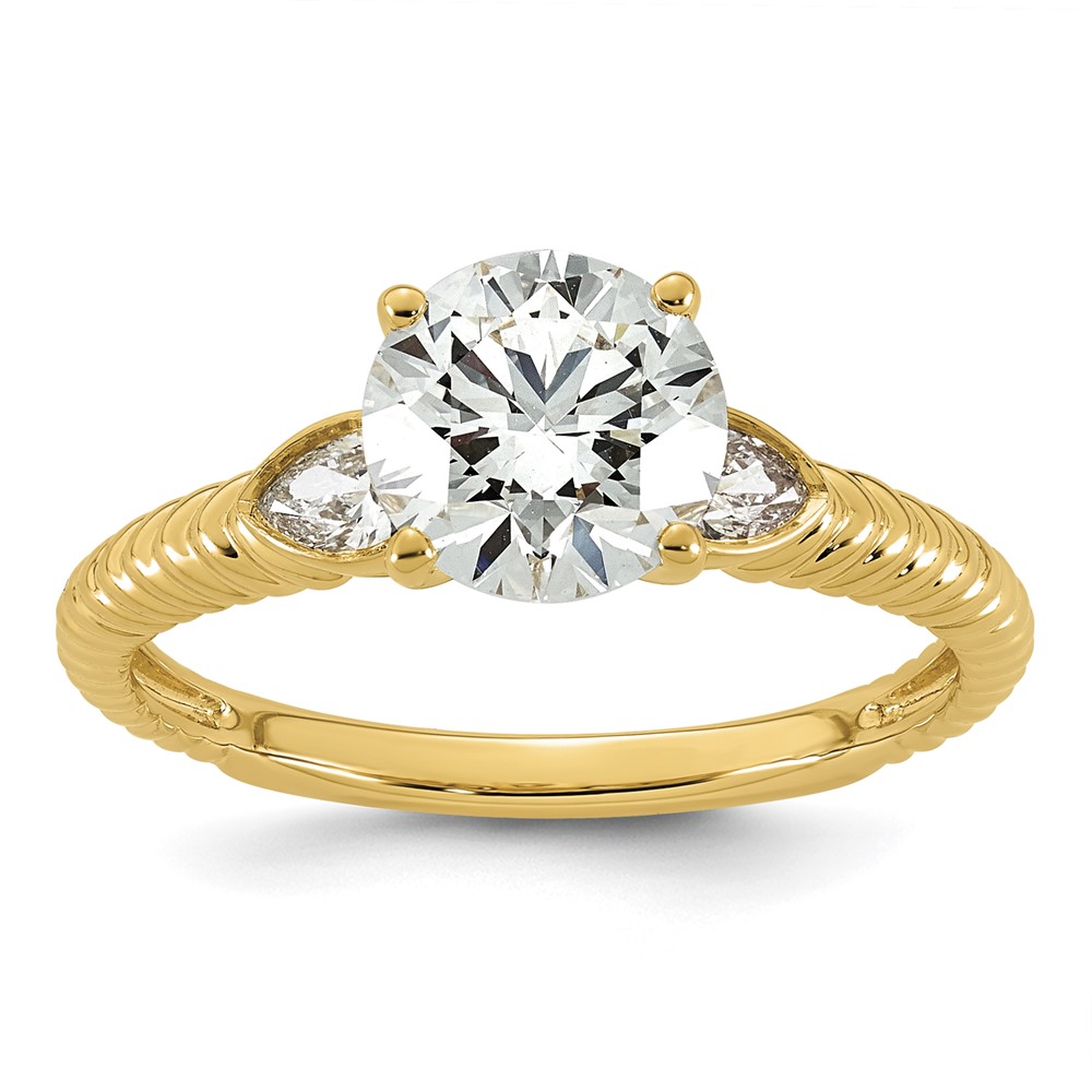 14K Yellow Gold 1.75 Carat Certified Lab Grown Diamond VS+ F+ Round Center Complete Textured Engagement Ring