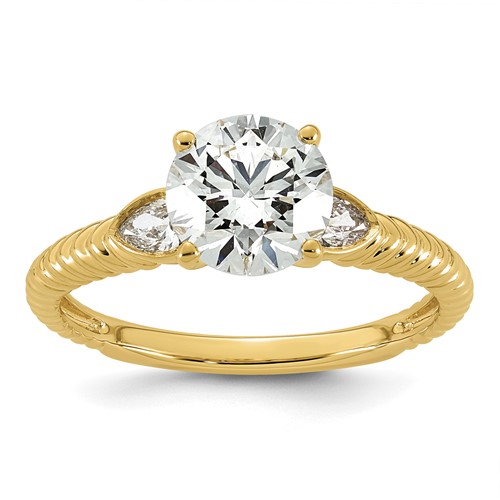 14K Yellow Gold 1.75 Carat Certified Lab Grown Diamond VS+ F+ Round Center Complete Textured Engagement Ring
