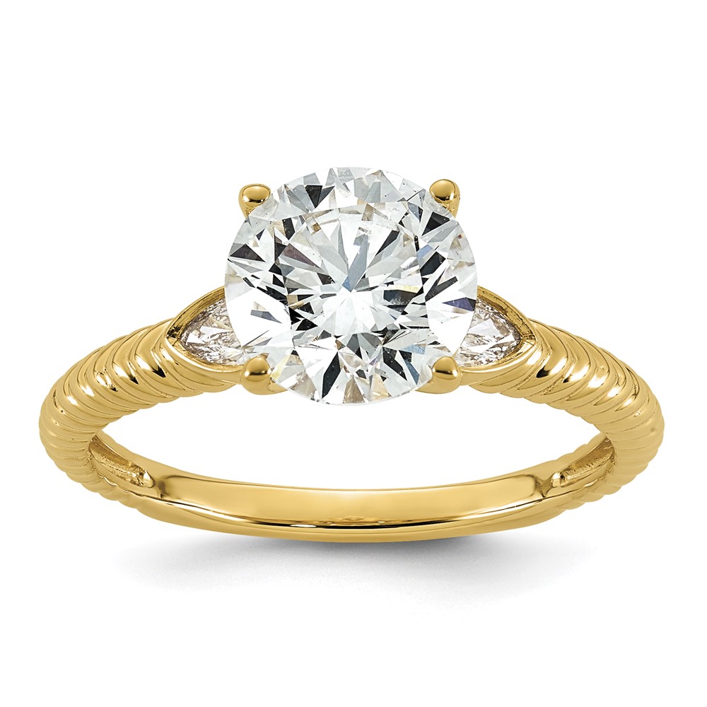 14K Yellow Gold 2.20 Carat Certified Lab Grown Diamond VS+ F+ Round Center Complete Textured Engagement Ring