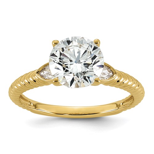 14K Yellow Gold 2.20 Carat Certified Lab Grown Diamond VS+ F+ Round Center Complete Textured Engagement Ring