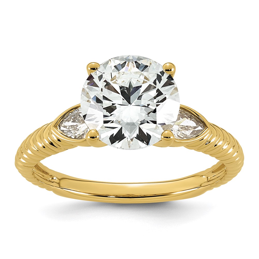14K Yellow Gold 2.88 Carat Certified Lab Grown Diamond VS+ F+ Round Center Complete Textured Engagement Ring