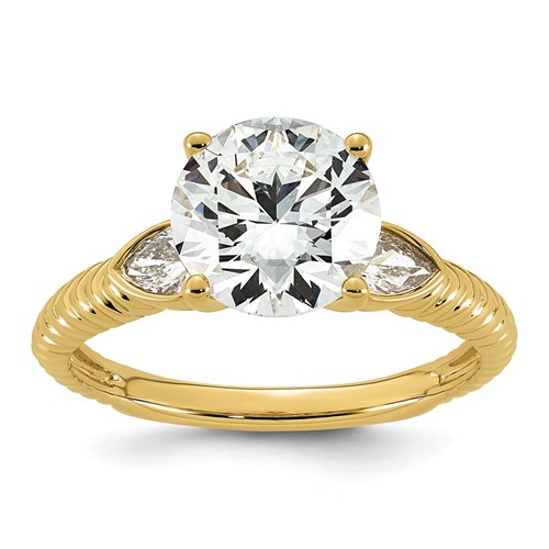 14K Yellow Gold 2.88 Carat Certified Lab Grown Diamond VS+ F+ Round Center Complete Textured Engagement Ring