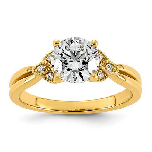 14K Yellow Gold 1.50 Carat Certified Lab Grown Diamond VS+ F+ Round Center Complete Fancy Engagement Ring
