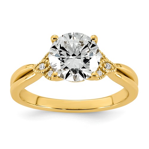 14K Yellow Gold 2 Carat Certified Lab Grown Diamond VS+ F+ Round Center Complete Fancy Engagement Ring
