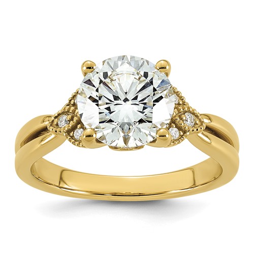 14K Yellow Gold 2.50 Carat Certified Lab Grown Diamond VS+ F+ Round Center Complete Fancy Engagement Ring
