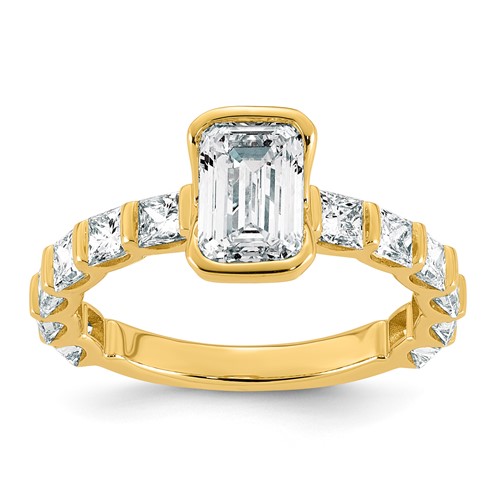 14K Yellow Gold 3ct Cert Emerald Center Lab Grown Dia VS+ F+ Comp Ring