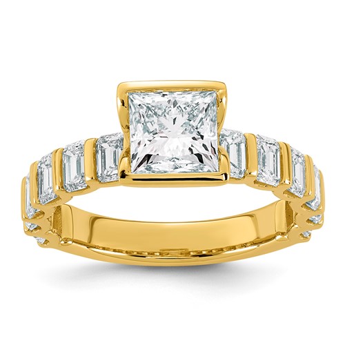 14K Yellow Gold 3ct Cert Princess Center Lab Grown Dia VS+ F+ Comp Ring