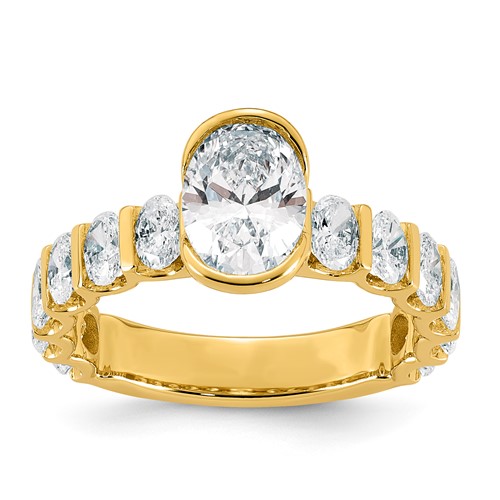 14K Yellow Gold 3ct Cert Oval Center Lab Grown Dia VS+ F+ Comp Ring