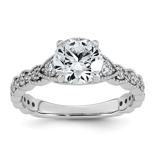 14K White Gold 1.88 Carat Certified Lab Grown Diamond VS+ F+ Round Center Complete Fancy Engagement Ring