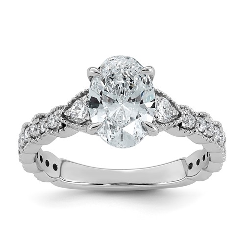 14K White Gold 1.88ct Cert Oval Ctr Lab Grown Diamond VS+ F+ Comp Ring