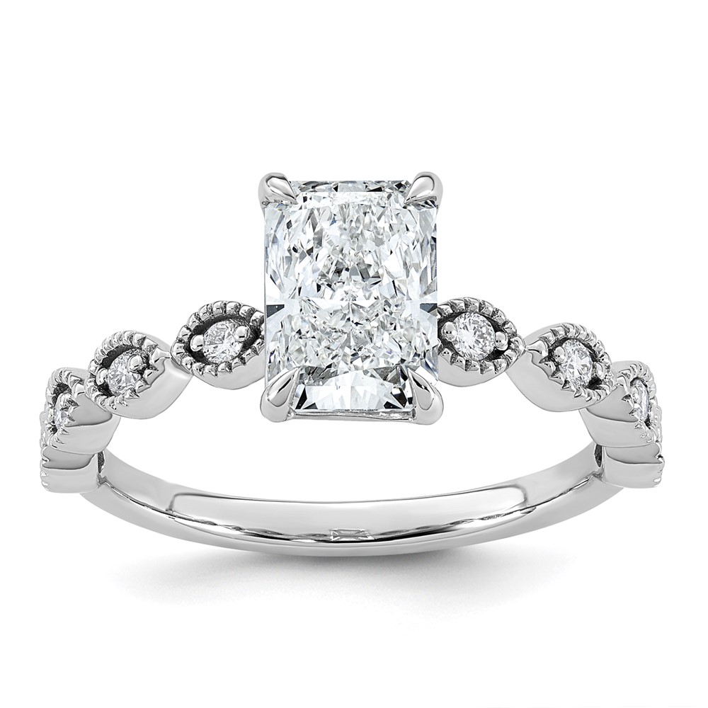 14K White Gold 1.62ct Cert Radiant Ctr Lab Grown Dia VS+ F+ Engagement Comp Ring