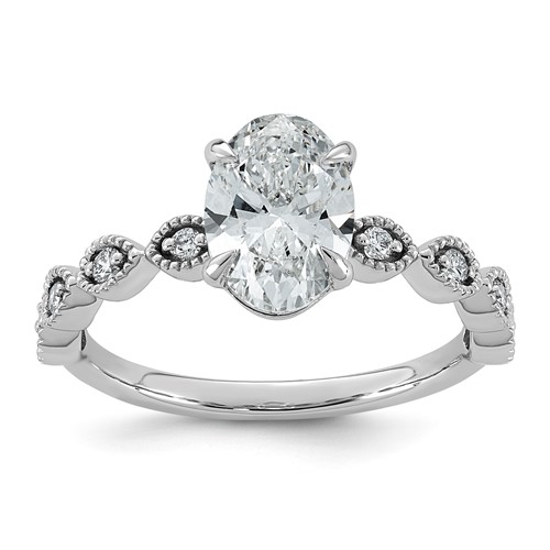 14K White Gold 1.62ct Cert Oval Ctr Lab Grown Dia VS+ F+ Engagement Comp Ring