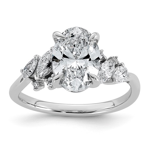 14K White Gold 2.50ct Cert Oval Center Lab Grown Dia VS+ F+ Comp Ring
