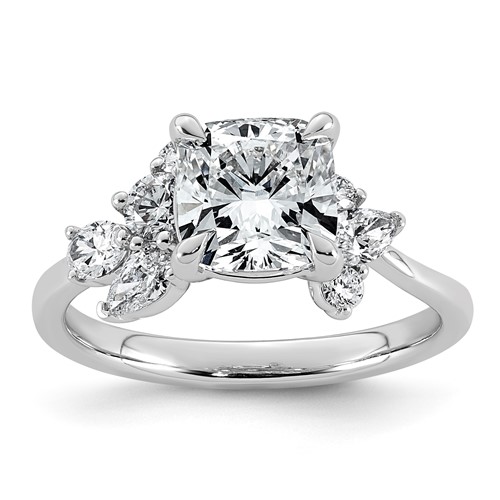 14K White Gold 2.50ct Cert Cushion Center Lab Grown Dia VS+ F+ Comp Ring
