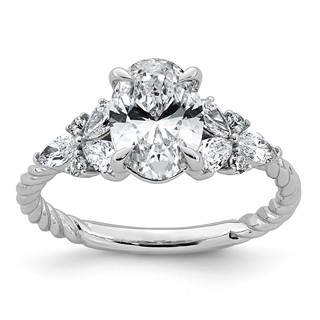 14kw 2ct Cert Oval Center Lab Grown Dia VS+ F+ Comp Ring