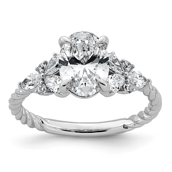 14kw 2ct Cert Oval Center Lab Grown Dia VS+ F+ Comp Ring