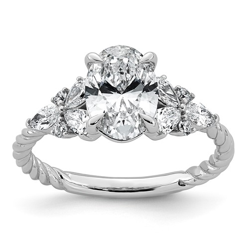 14K White Gold 2ct Cert Oval Center Lab Grown Dia VS+ F+ Comp Ring