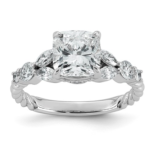 14K White Gold 2.50ct Cert Cushion Center Lab Grown Dia VS+ F+ Comp Ring