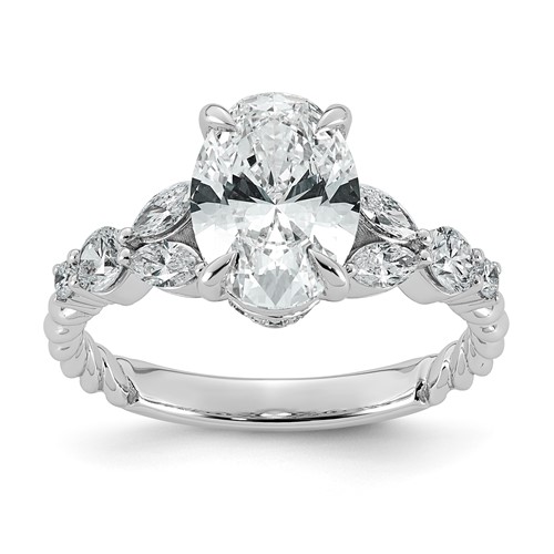 14K White Gold 2.50ct Cert Oval Center Lab Grown Dia VS+ F+ Comp Ring