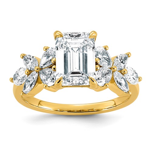 14K Yellow Gold 3ct Cert Emerald-cut Center Lab Grown Dia VS+ F+ Comp Ring