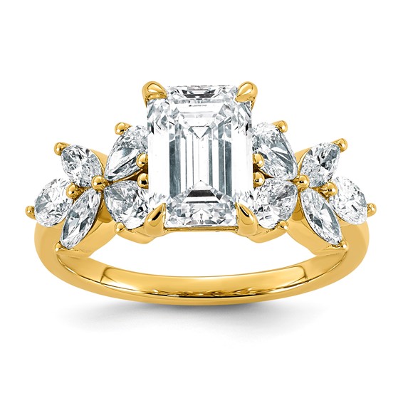 14ky 3ct Cert Emerald-cut Center Lab Grown Dia VS+ F+ Comp Ring