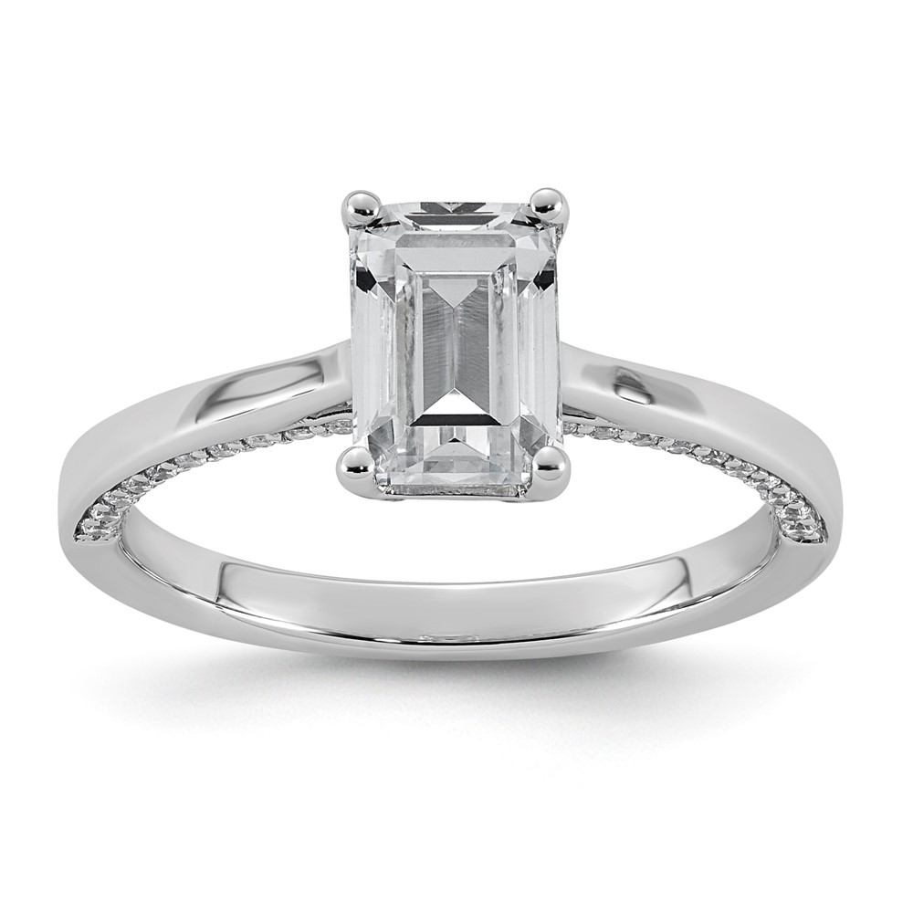 14K White Gold 1.20ct Emerald-cut Center Lab Grown Dia VS+ F+ Complete Ring