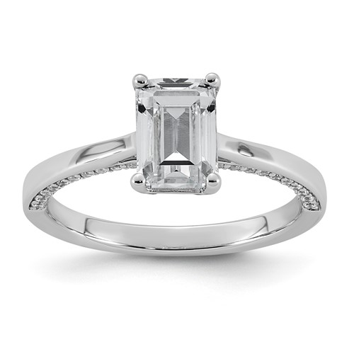 14K White Gold 1.20ct Emerald-cut Center Lab Grown Dia VS+ F+ Complete Ring