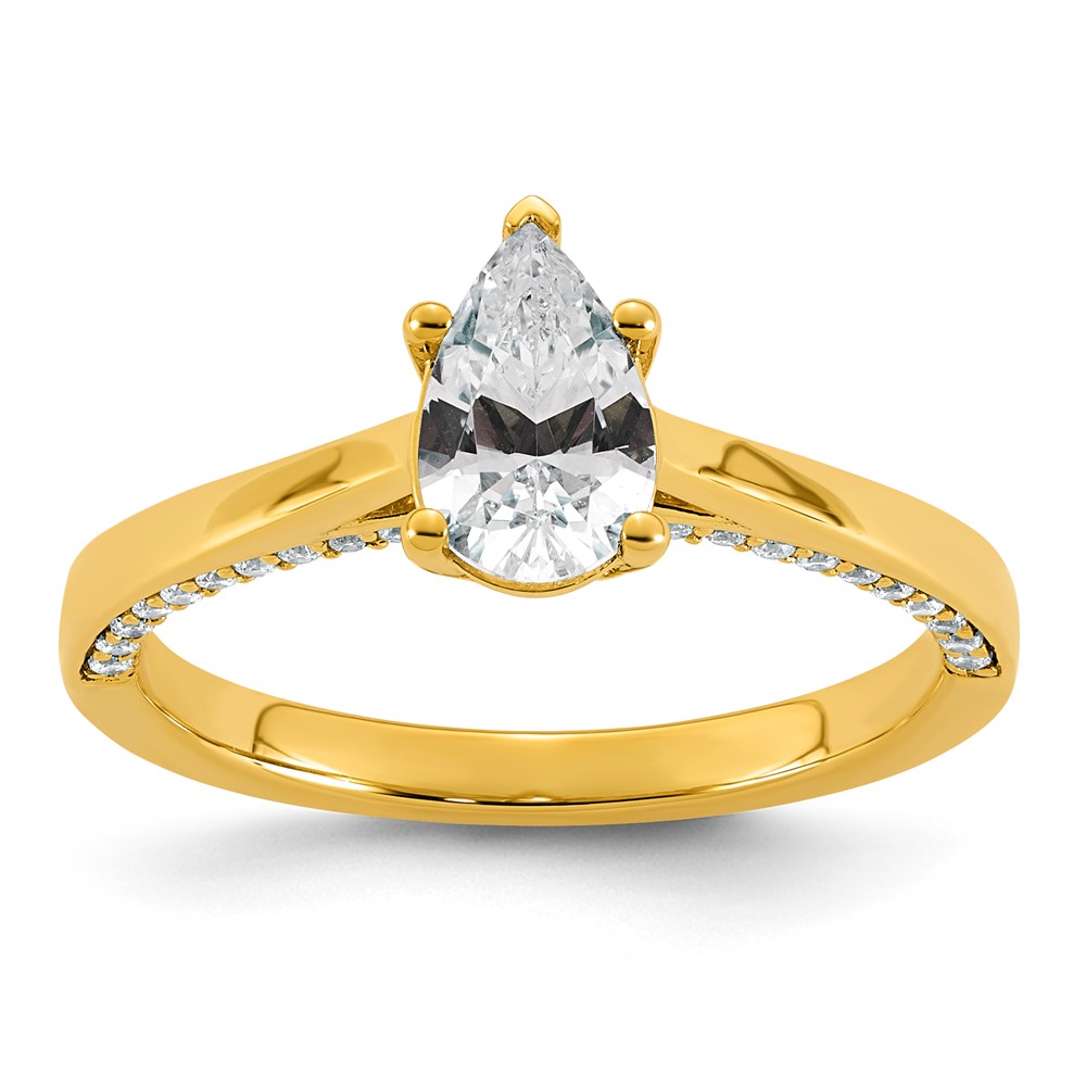 14K Yellow Gold 1.20ct Pear Center Lab Grown Dia VS+ F+ Complete Ring