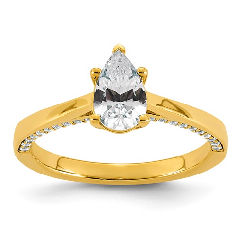 14K Yellow Gold 1.20ct Pear Center Lab Grown Dia VS+ F+ Complete Ring