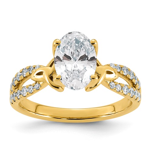 14K Yellow Gold 1.88 Carat Certified Lab Grown Diamond VS+ F+ Oval Center Complete Fancy Engagement Ring